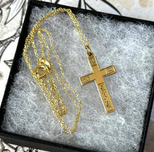 画像をギャラリービューアに読み込む, Antique Victorian English 9ct Gold & Silver Engraved Cross Pendant Necklace. Medium/Small Gold Cross With Chain. Christian Cross Necklace