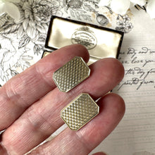 Carica l'immagine nel visualizzatore di Gallery, Antique 9ct Gold Faced Engraved Cufflinks In Fitted Case. 1930s Art Deco Guilloche Engraved Yellow Gold & Sterling Silver Chain Cufflinks