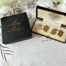 Carica l'immagine nel visualizzatore di Gallery, Antique 9ct Gold Faced Engraved Cufflinks In Fitted Case. 1930s Art Deco Guilloche Engraved Yellow Gold & Sterling Silver Chain Cufflinks