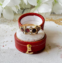 画像をギャラリービューアに読み込む, Antique Victorian 9ct Gold Pink Tourmaline & Pearl Half Hoop Ring, Chester 1899. Georgian Style Flat Cut Gemstone Band Ring, Size O-1/2, 7.5
