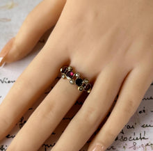 画像をギャラリービューアに読み込む, Antique Victorian 9ct Gold Pink Tourmaline & Pearl Half Hoop Ring, Chester 1899. Georgian Style Flat Cut Gemstone Band Ring, Size O-1/2, 7.5