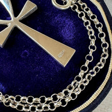 画像をギャラリービューアに読み込む, Vintage Egyptian Silver Large Ankh Cross Pendant Necklace. Sterling Silver Egyptian Revival Key Of Eternal Life Pendant & Long Belcher Chain