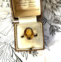 画像をギャラリービューアに読み込む, Antique Victorian 9ct Gold Cairngorm Citrine Ring. Large 8.00ct Scottish Citrine Ring. Oval Golden Citrine Solitaire Ring, Size L-1/2 / 6
