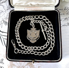 画像をギャラリービューアに読み込む, Antique Sterling Silver Heavy Long Albert Watch Chain With Fob Drop. Large Victorian Watch Chain/Necklace With Fob Pendant, T-Bar & Dog-Clip