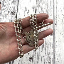 画像をギャラリービューアに読み込む, Antique Sterling Silver Heavy Long Albert Watch Chain With Fob Drop. Large Victorian Watch Chain/Necklace With Fob Pendant, T-Bar & Dog-Clip