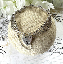 画像をギャラリービューアに読み込む, Vintage English Silver 7-Bar Gate Bracelet With Heart Padlock Clasp, Hallmarked 1978. Wide Fancy Link Sterling Silver Sweetheart Bracelet