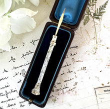 画像をギャラリービューアに読み込む, Antique Georgian Sterling Silver & Moonstone Toothpick. Silver Trumpet/Horn Shaped Toothpick With Seal. Victorian Grooming Accessory