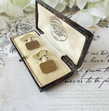 Carica l'immagine nel visualizzatore di Gallery, Antique 9ct Gold Faced Engraved Cufflinks In Fitted Case. 1930s Art Deco Guilloche Engraved Yellow Gold & Sterling Silver Chain Cufflinks