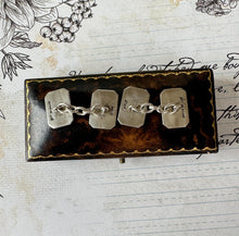 Carica l'immagine nel visualizzatore di Gallery, Antique 9ct Gold Faced Engraved Cufflinks In Fitted Case. 1930s Art Deco Guilloche Engraved Yellow Gold & Sterling Silver Chain Cufflinks