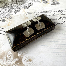 Carica l'immagine nel visualizzatore di Gallery, Antique 9ct Gold Faced Engraved Cufflinks In Fitted Case. 1930s Art Deco Guilloche Engraved Yellow Gold & Sterling Silver Chain Cufflinks