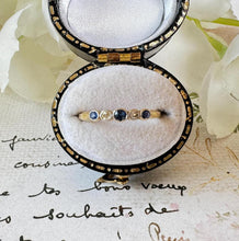 Carica l'immagine nel visualizzatore di Gallery, Antique Art Deco 18ct Gold & Platinum 5 Stone Sapphire Diamond Ring. Minimalist Natural Diamond Sapphire 1920s Ultra Thin Band Ring, L/5-3/4
