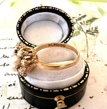 Lade das Bild in den Galerie-Viewer, Vintage 9ct Gold Pearl & Ruby Birds Nest Ring. 1970's Akoya Pearl Statement Cocktail Ring. Unique Design Led Trilogy Ring Size P/ US 7-3/4