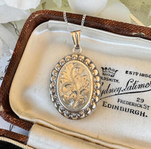 画像をギャラリービューアに読み込む, Vintage Victorian Style Repousse Sterling Silver Locket Pendant Necklace. Floral Engraved English Silver Photo/Keepsake Locket & Curb Chain