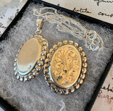画像をギャラリービューアに読み込む, Vintage Victorian Style Repousse Sterling Silver Locket Pendant Necklace. Floral Engraved English Silver Photo/Keepsake Locket & Curb Chain