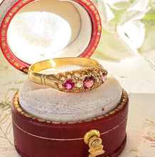 Charger l'image dans la galerie, Antique Victorian 18ct Gold, Rubellite Tourmaline & Diamond 5 Stone Ring