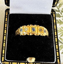 Carica l'immagine nel visualizzatore di Gallery, Antique 18ct Yellow Gold Sapphire & Diamond Starry Band Ring. Victorian Half Hoop Ring, Chester 1901. Large Finger Antique Ring R-1/2/ 8.75