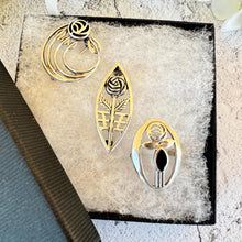 Load image into Gallery viewer, Collection of Vintage Sterling Silver Celtic Brooches. Rennie Mackintosh Glasgow Rose Lapel/Cravat/Stock Pins. 3 Art Nouveau Style Brooches