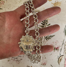 画像をギャラリービューアに読み込む, Antique English Silver Albert Watch Chain With Large Fancy Fob. Heavy Sterling Silver Curb Chain Necklace With T-Bar, Dog Clip & Fob Pendant
