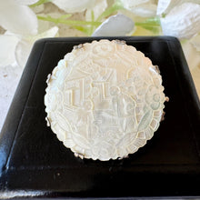 Load image into Gallery viewer, Rare Antique Chinese Carved Mother-of-Pearl 'Gaming Counter' Sterling Silver Large Stud Button In Original Buys Badollet, Cairo Fitted Case
