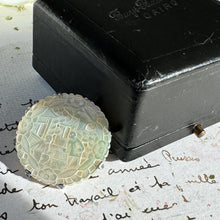 Load image into Gallery viewer, Rare Antique Chinese Carved Mother-of-Pearl 'Gaming Counter' Sterling Silver Large Stud Button In Original Buys Badollet, Cairo Fitted Case