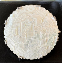 Load image into Gallery viewer, Rare Antique Chinese Carved Mother-of-Pearl 'Gaming Counter' Sterling Silver Large Stud Button In Original Buys Badollet, Cairo Fitted Case