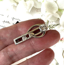 Load image into Gallery viewer, Vintage Edinburgh Silver Brooch: Art Nouveau Gingko Leaf Crystal Lapel Pin