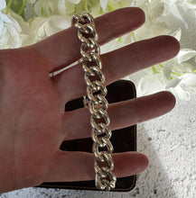 Cargar imagen en el visor de la galería, Vintage Sterling Silver Heavy Curb Chain Bracelet: Heart Padlock Clasp, London 1972