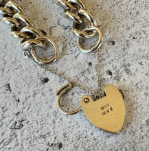 Cargar imagen en el visor de la galería, Vintage Sterling Silver Heavy Curb Chain Bracelet: Heart Padlock Clasp, London 1972