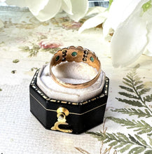 Cargar imagen en el visor de la galería, Antique Victorian 15ct Yellow Gold Turquoise & Pearl Band Ring. Classic Half Hoop Gemstone Ring, Chester 1892. Antique Ring Size N-1/2 or 7