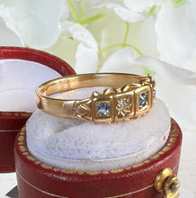 Carica l'immagine nel visualizzatore di Gallery, Antique 18ct Yellow Gold Sapphire & Diamond Starry Band Ring. Victorian Half Hoop Ring, Chester 1901. Large Finger Antique Ring R-1/2/ 8.75