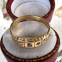 Carica l'immagine nel visualizzatore di Gallery, Antique 18ct Yellow Gold Sapphire & Diamond Starry Band Ring. Victorian Half Hoop Ring, Chester 1901. Large Finger Antique Ring R-1/2/ 8.75