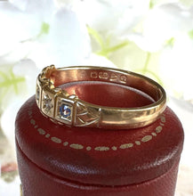 Carica l'immagine nel visualizzatore di Gallery, Antique 18ct Yellow Gold Sapphire & Diamond Starry Band Ring. Victorian Half Hoop Ring, Chester 1901. Large Finger Antique Ring R-1/2/ 8.75