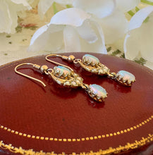 画像をギャラリービューアに読み込む, Victorian 9ct Gold Crescent Moon Opal & Pearl Earrings. Antique Long Pendant Drop Hook Earrings. Victorian Sweetheart/Love Token Jewellery