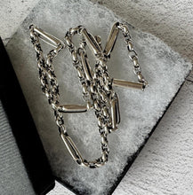 画像をギャラリービューアに読み込む, Antique Victorian 18" Sterling Silver Necklace Chain. Chunky Antique Fancy Trombone Link Silver Chain Necklace For Large Lockets & Pendants