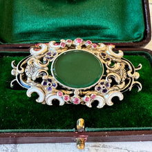 Charger l'image dans la galerie, Antique Austro-Hungarian Ruby & Chrysoprase Enamel Silver Brooch