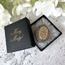 画像をギャラリービューアに読み込む, Victorian 1881 Sterling Silver and Gold Rose & Pansy Locket Pendant. Antique Large Oval Bookchain Locket. Victorian Love Token Jewellery