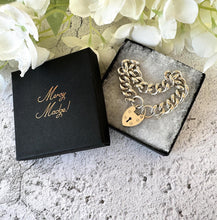 Cargar imagen en el visor de la galería, Vintage Sterling Silver Heavy Curb Chain Bracelet: Heart Padlock Clasp, London 1972