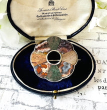 画像をギャラリービューアに読み込む, Antique Victorian Scottish Silver Mixed Agate Target Brooch. Large Slate Backed Hardstone Plaid Brooch. Victorian Scottish Pebble Jewelry