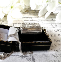 Load image into Gallery viewer, Antique Victorian Silver Vinaigrette Pendant, Hilliard & Thomason 1863. Floral Engraved Lady's Small Vinaigrette Locket Pendant Necklace