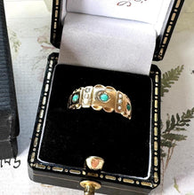 Cargar imagen en el visor de la galería, Antique Victorian 15ct Yellow Gold Turquoise & Pearl Band Ring. Classic Half Hoop Gemstone Ring, Chester 1892. Antique Ring Size N-1/2 or 7