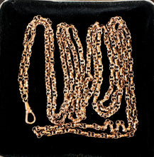画像をギャラリービューアに読み込む, Antique Georgian/Victorian Rolled Gold 54" Guard Chain Necklace. 9ct Rose Gold Filled Figure-Of-8 Faceted Belcher Chain Necklace/Muff Chain