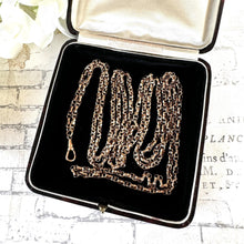 画像をギャラリービューアに読み込む, Antique Georgian/Victorian Rolled Gold 54" Guard Chain Necklace. 9ct Rose Gold Filled Figure-Of-8 Faceted Belcher Chain Necklace/Muff Chain