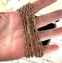 画像をギャラリービューアに読み込む, Antique Georgian/Victorian Rolled Gold 54" Guard Chain Necklace. 9ct Rose Gold Filled Figure-Of-8 Faceted Belcher Chain Necklace/Muff Chain
