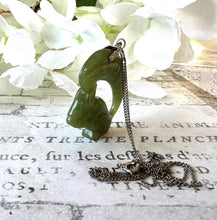画像をギャラリービューアに読み込む, Antique Chinese Carved Jade Squirrel Silver Pendant Necklace. Art Deco Green Jade Sterling Silver Pendant & Chain. Good Fortune/Luck Amulet