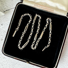 画像をギャラリービューアに読み込む, Antique Victorian 18" Sterling Silver Necklace Chain. Chunky Antique Fancy Trombone Link Silver Chain Necklace For Large Lockets & Pendants