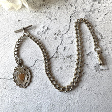 Carica l'immagine nel visualizzatore di Gallery, Antique 1896 Victorian Heavy Sterling Silver Albert Watch Chain With Large Gold & Silver Fancy Fob, 72 Grams. Chunky Watch Chain Necklace