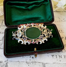 Charger l'image dans la galerie, Antique Austro-Hungarian Ruby & Chrysoprase Enamel Silver Brooch