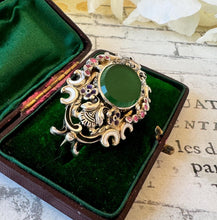 Charger l'image dans la galerie, Antique Austro-Hungarian Ruby & Chrysoprase Enamel Silver Brooch