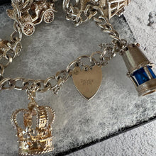 Load image into Gallery viewer, Vintage 1970s Georg Jensen Sterling Silver Curb Chain Charm Bracelet With 9 Charms & Heart Padlock Clasp, All Original