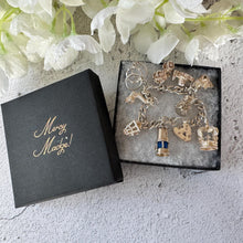 Load image into Gallery viewer, Vintage 1970s Georg Jensen Sterling Silver Curb Chain Charm Bracelet With 9 Charms & Heart Padlock Clasp, All Original